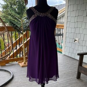 JS BOUTIQUE | Purple Chiffon Dress with Beaded Neckline